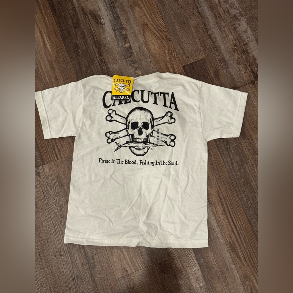 New Authentic Calcutta Short Sleeve White Original Logo with P.I.T.B. Men Small